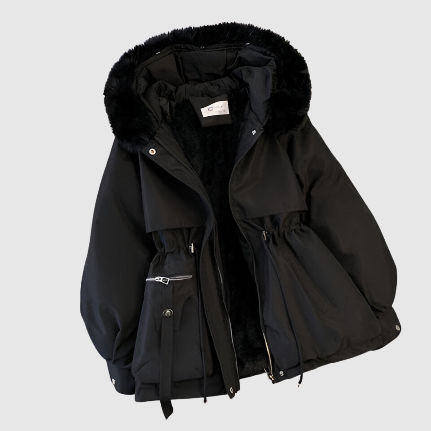Lange winterparka met gewatteerde capuchon en diepe zakken in effen donkere kleur voor dames