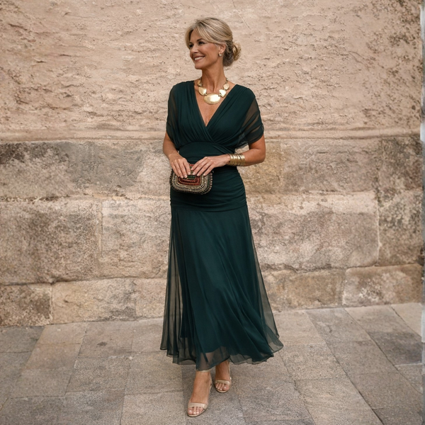 Bregje off-shoulder maxi-jurk