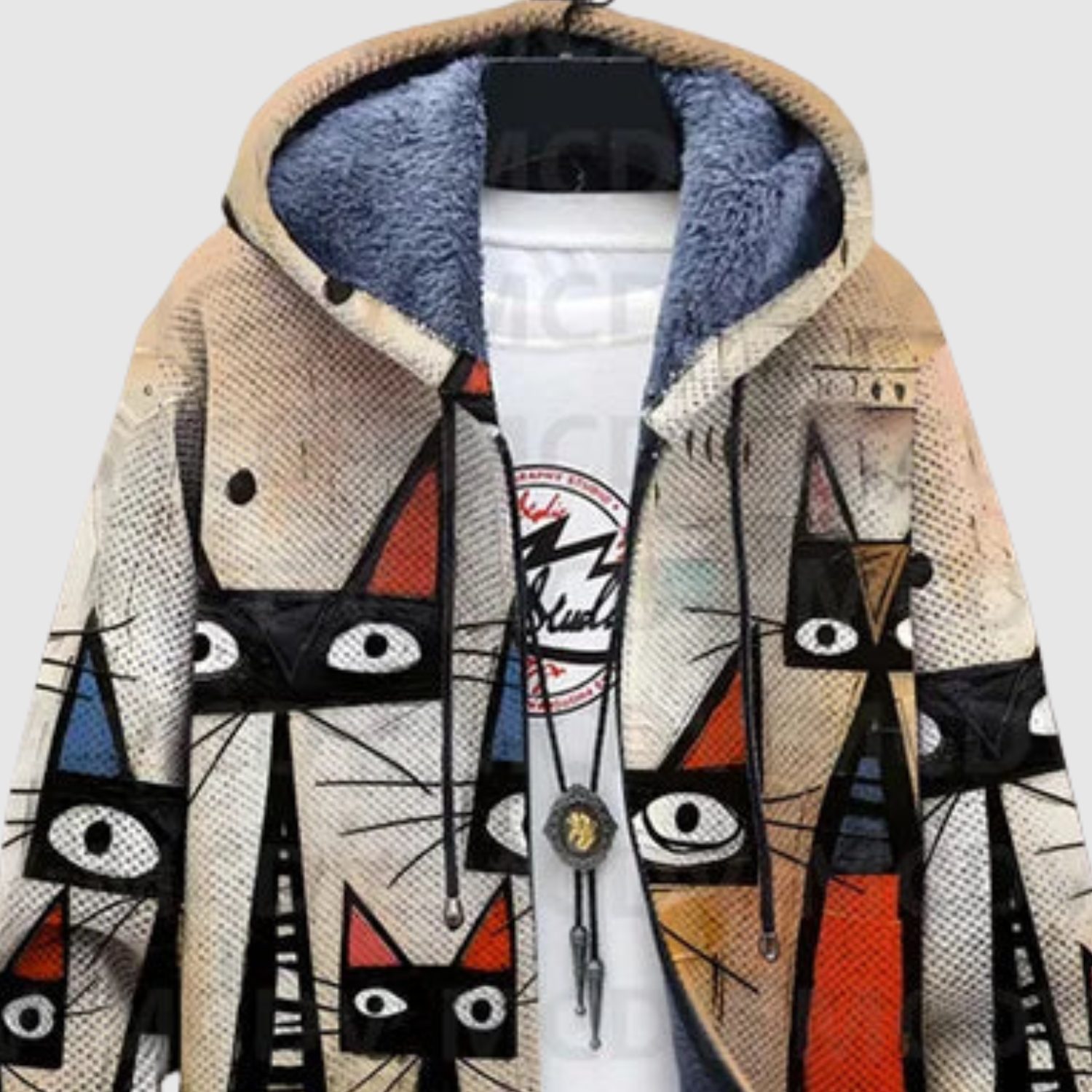 Sweater met artistieke kattenprint in losse penseelstreken en zachte warme binnenkant