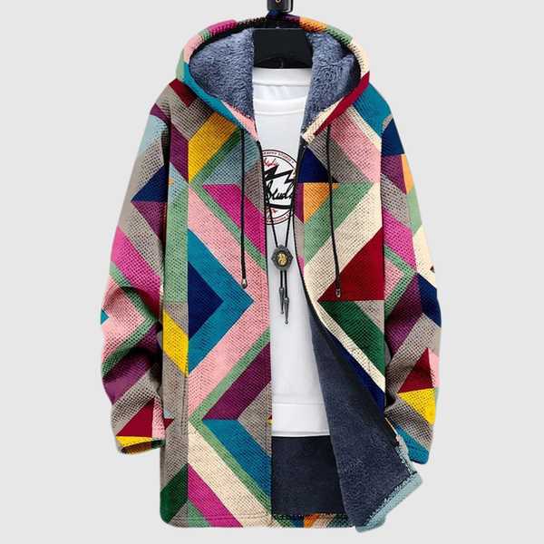Hoodie met geometrische kleurenprint met driehoeken en blokken in wisselende tinten