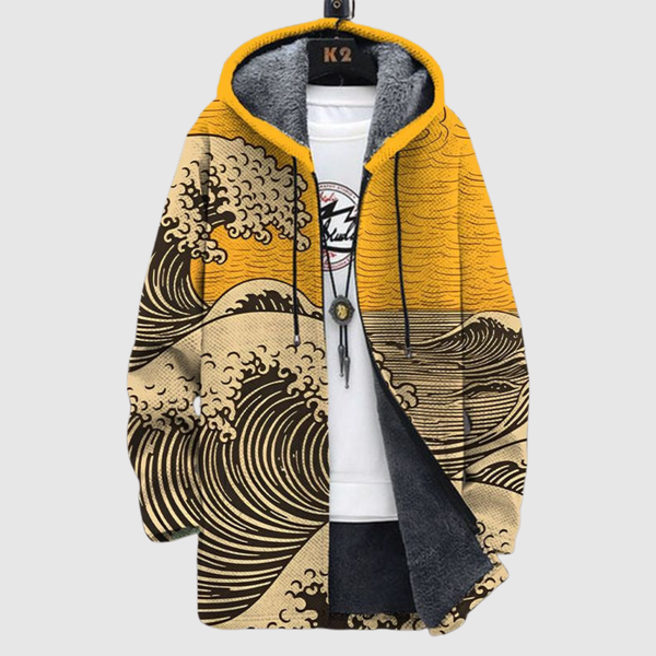 Hoodie met Japanse golvenprint in de stijl van een klassieke houtsnede en ruime pasvorm
