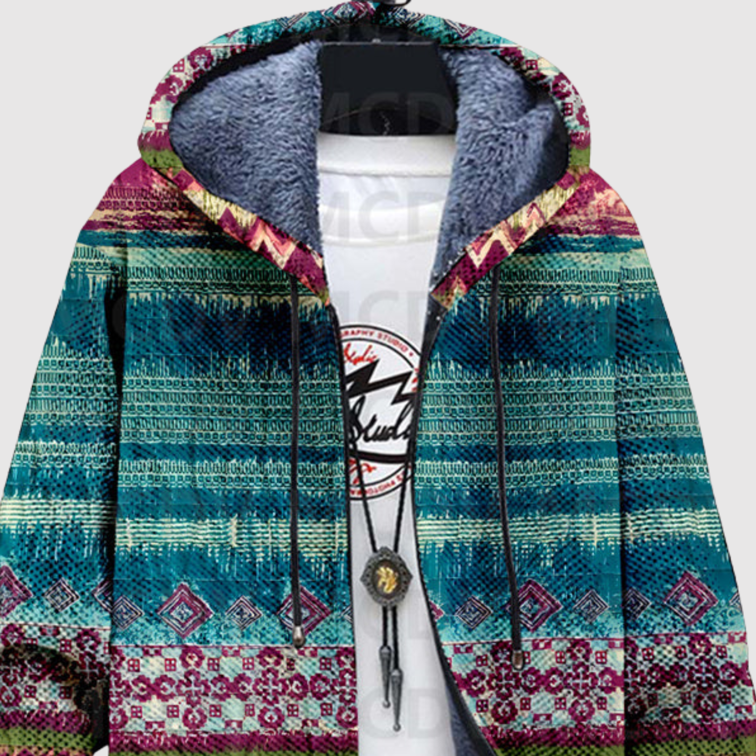 Dames hoodie met geprint Noors motief in warme winterse kleuren en tinten
