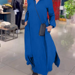 Losse maxi jurk voor dames in effen kleur met reverskraag en lange mouwen