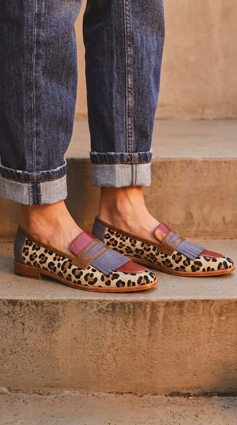 Elegante mocassins met luipaardprint, verfijnde details en handgemaakte afwerking