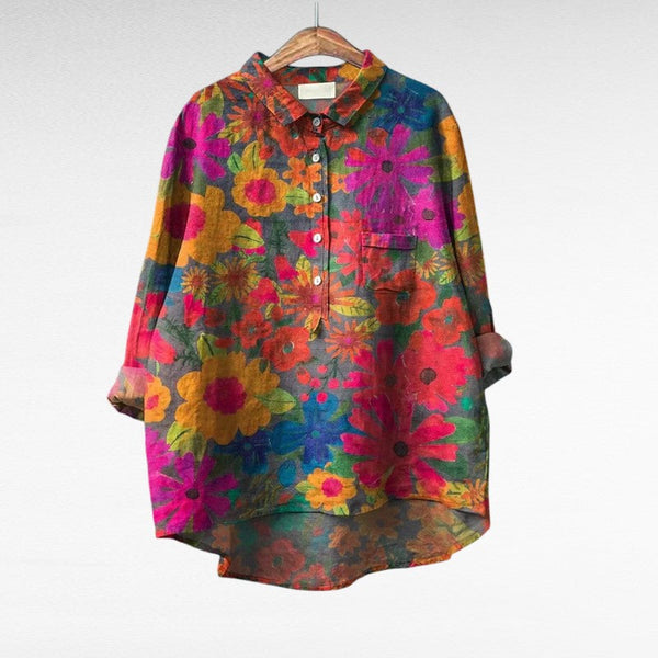 Elegante zomerblouse met verfijnde kunstprint en lange mouwen voor dames