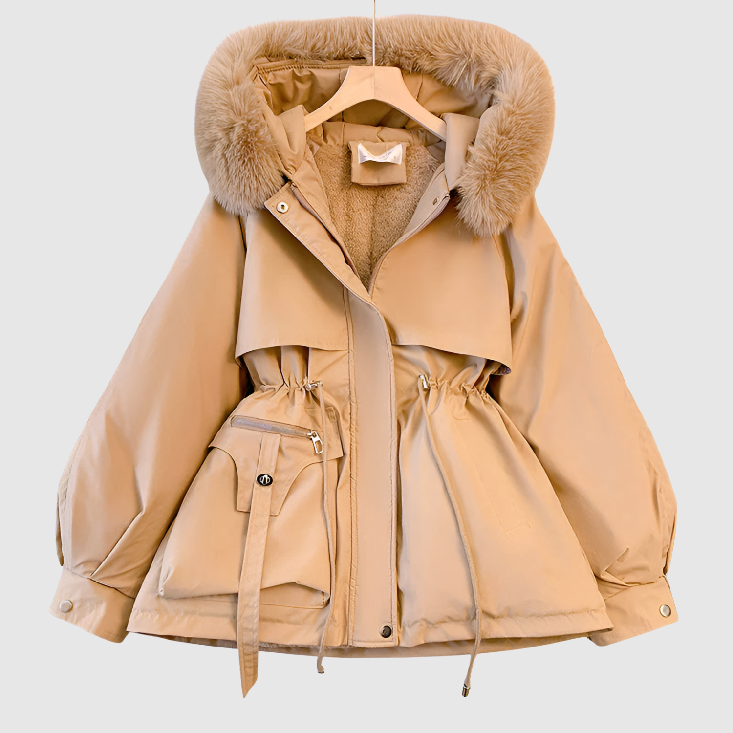Lange winterparka met gewatteerde capuchon en diepe zakken in effen donkere kleur voor dames