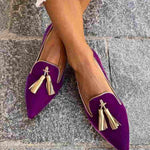 Boho dames instappers met franjes in warme kleuren, handgemaakt en comfortabel
