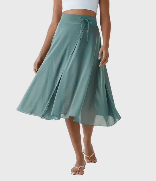 Elegante 2-in-1 dames rok met hoge taille, elastische band en soepel vallende stof