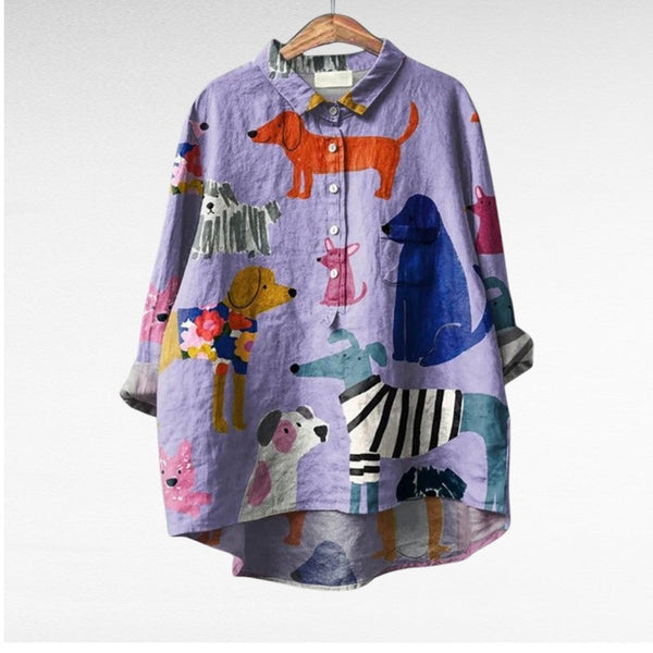 Sierlijke dames zomerblouse met print van lichte, ademende stof met lange mouwen