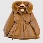 Lange winterparka met gewatteerde capuchon en diepe zakken in effen donkere kleur voor dames