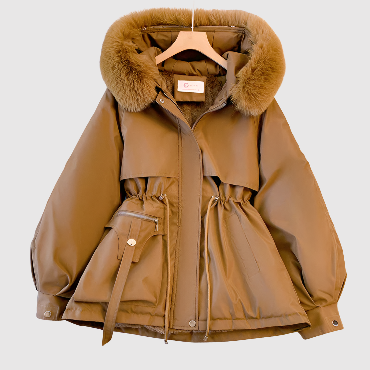 Lange winterparka met gewatteerde capuchon en diepe zakken in effen donkere kleur voor dames
