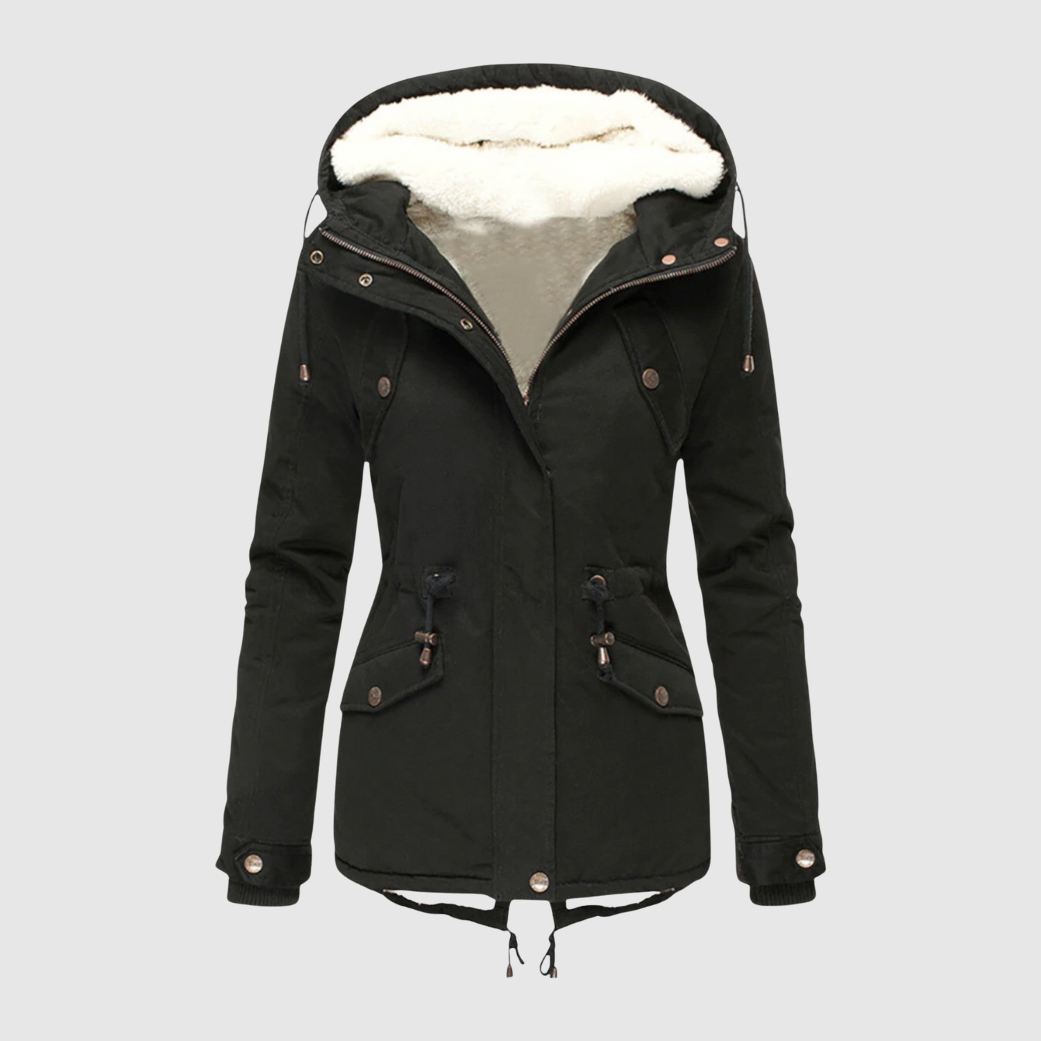 Warme dames parka met fleecevoering, trekkoord in de taille en diepe zakken