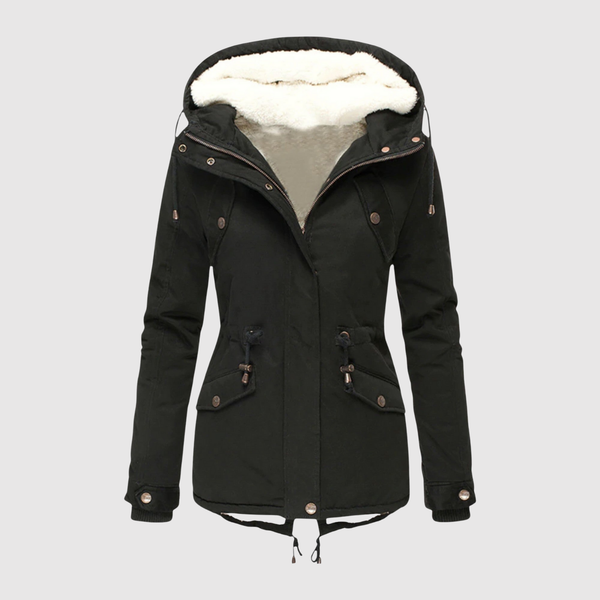 Warme dames parka met fleecevoering, trekkoord in de taille en diepe zakken