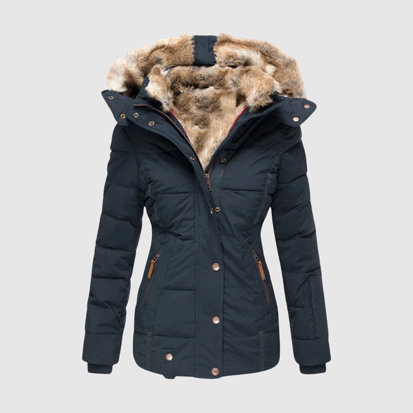 Getailleerde dames parka met imitatiebonten kraag en diepe zakken voor de winter