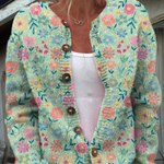 Nicole dames gebreid vest met pastelbloemen