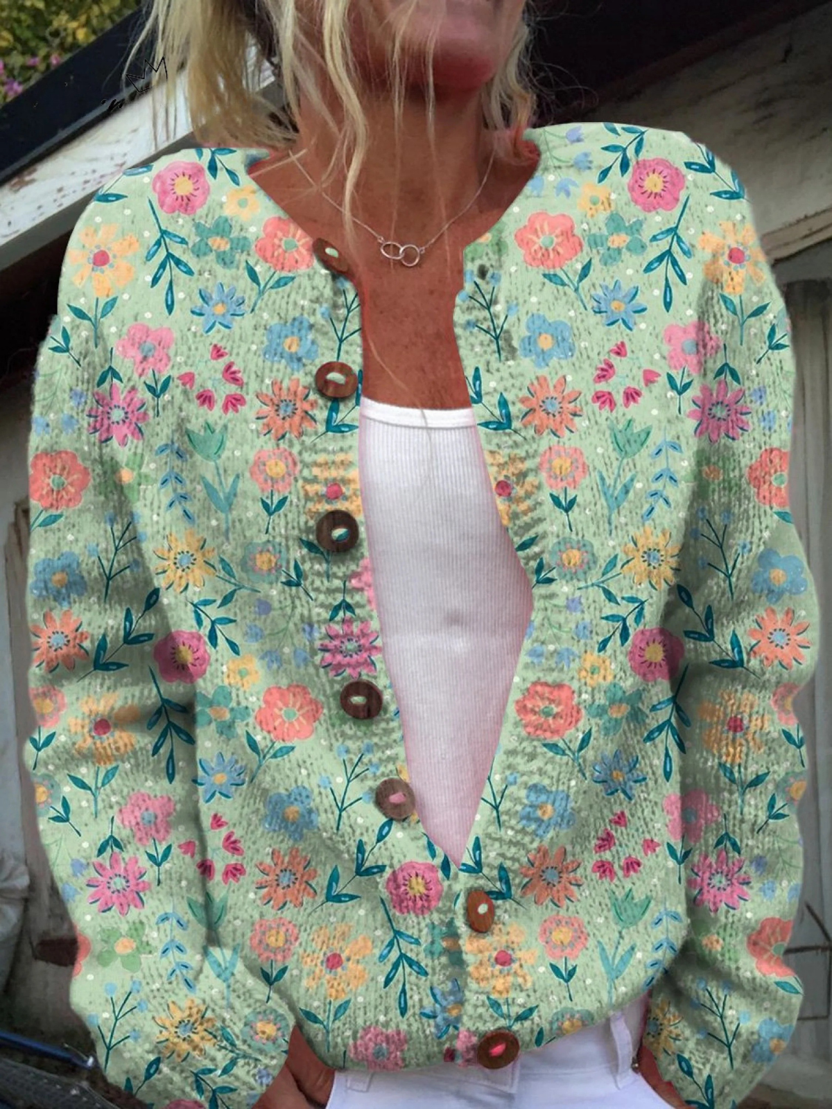 Nicole dames gebreid vest met pastelbloemen