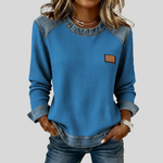 Hilde dames wafelsweater met patchwork