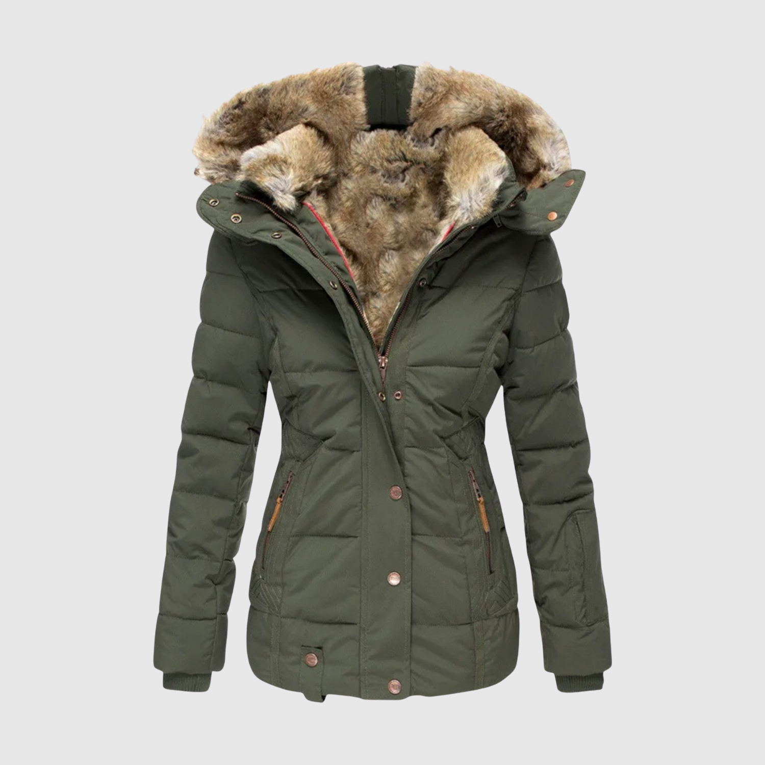Getailleerde dames parka met imitatiebonten kraag en diepe zakken voor de winter