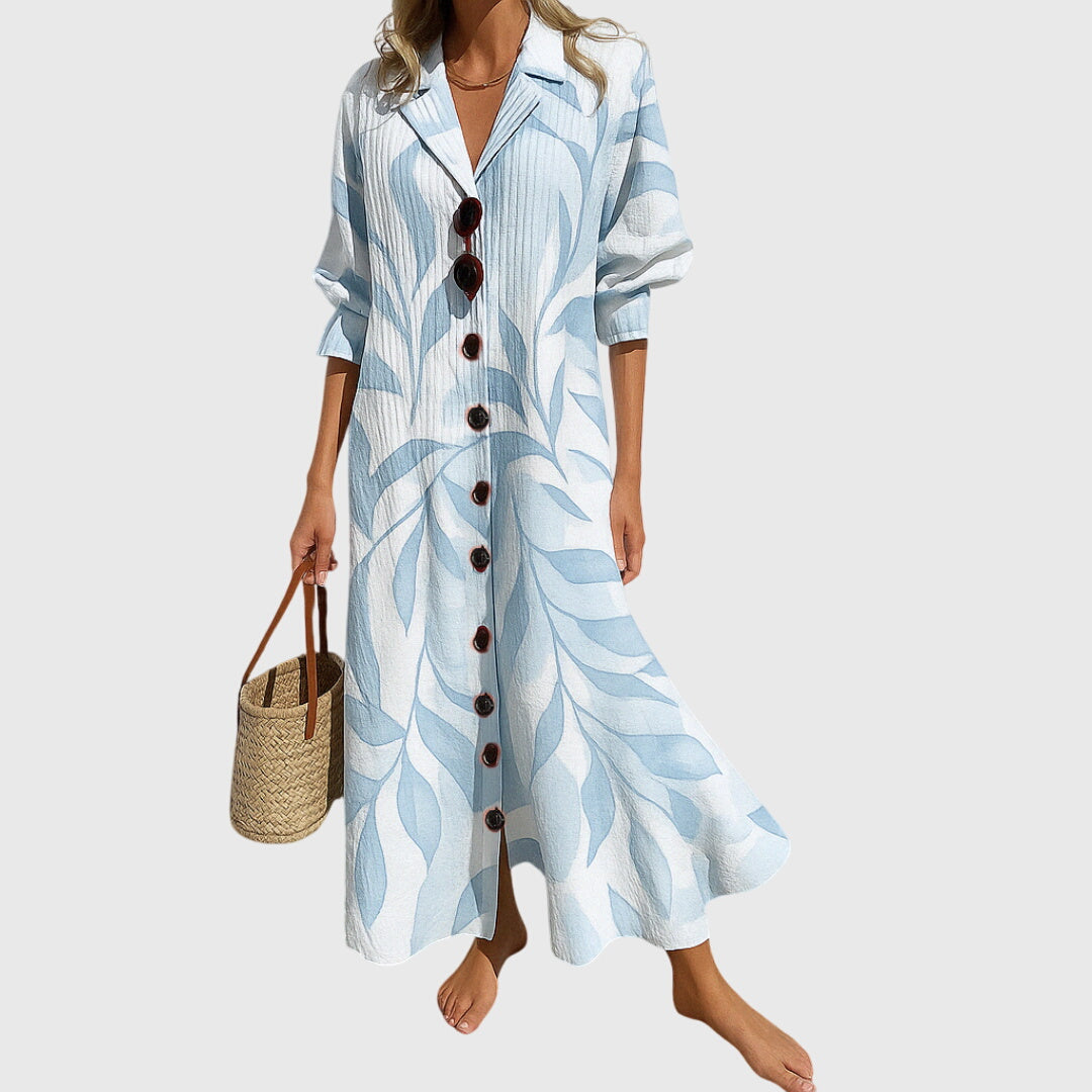 Elegante slankmakende jurk met kantdetails en luchtige boho print voor dames