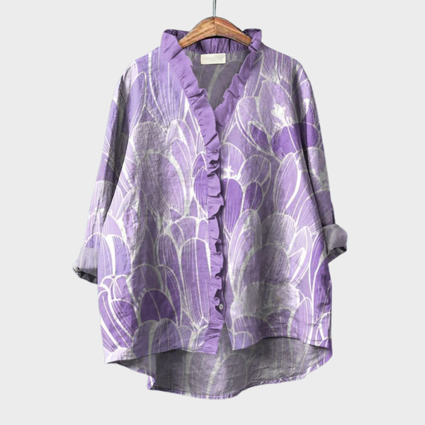 Luchtige zomerblouse met artistieke print en soepele pasvorm voor dames