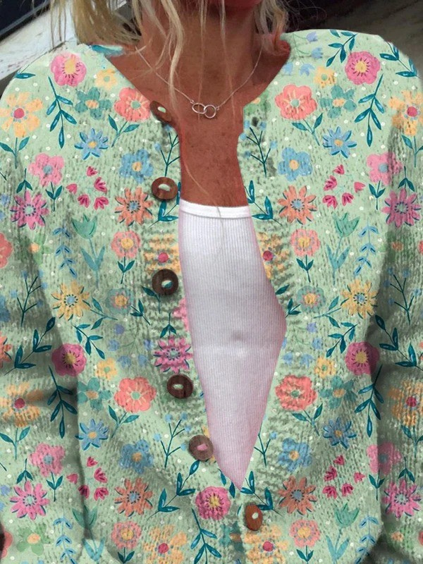 Nicole dames gebreid vest met pastelbloemen