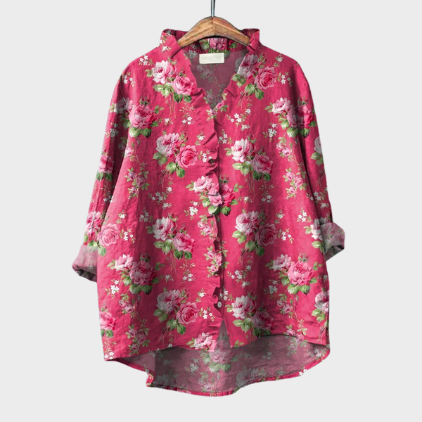 Luchtige dames zomerblouse met flatteuze pasvorm, verfijnde print en lange mouwen