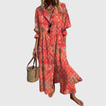 Elegante boheemse jurk met vloeiende val en delicate print voor dames