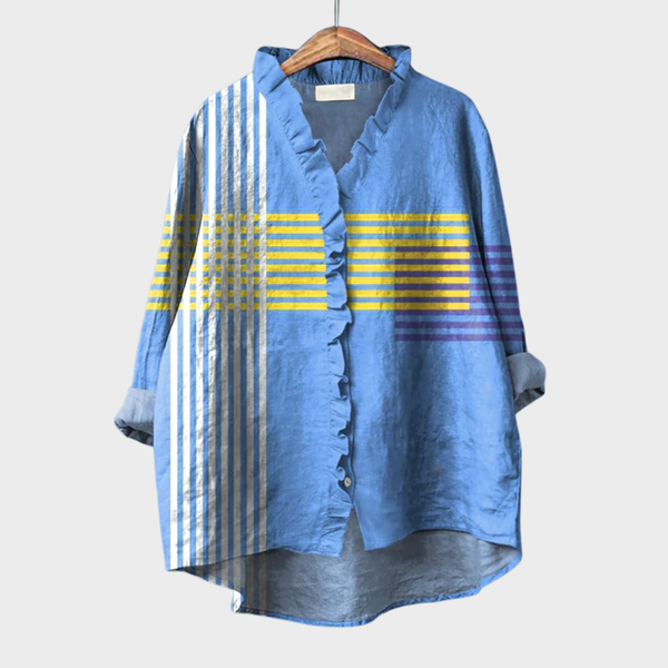 Elegante dames zomerblouse met kunstzinnige print, lange mouwen en luchtige stof