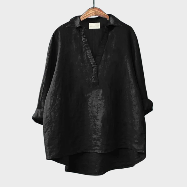 Luchtige dames zomerblouse met artistiek dessin en soepele val, in lichte zomerstof