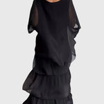 Elegante lange jurk met vloeiende val in een tijdloze effen kleur voor dames