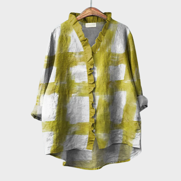 Dames zomerblouse met verfijnde print in lichte stof en oprolbare lange mouwen
