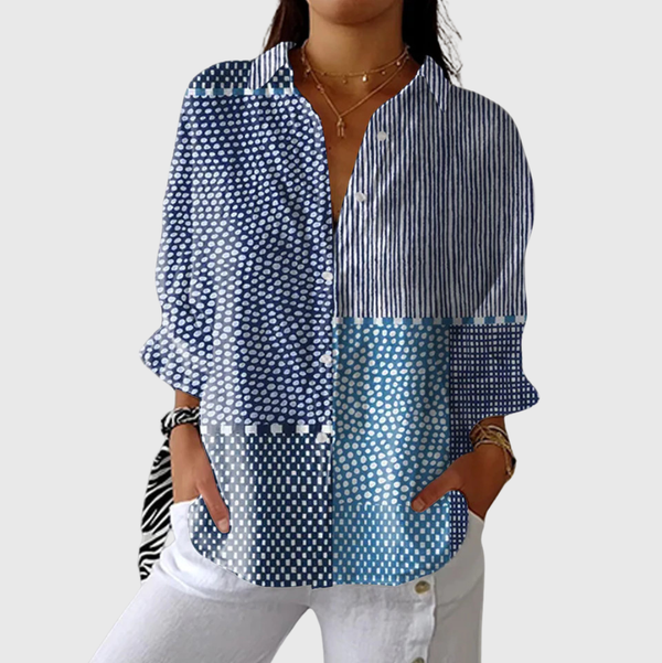 Luchtige dames blouse met sprekende print en ontspannen pasvorm voor werk en weekend