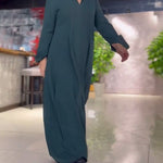 Losse maxi jurk voor dames in effen kleur met reverskraag en lange mouwen