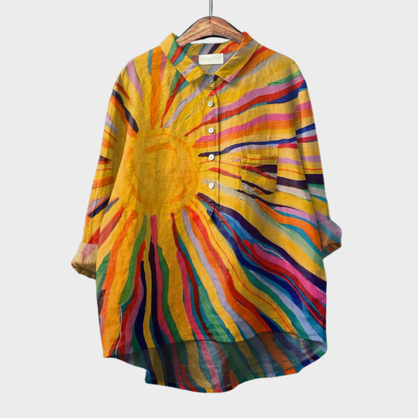 Luchtige zomerblouse met artistieke print en lange mouwen voor dames