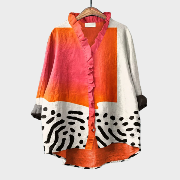 Luchtige dames blouse voor warme dagen met verfijnde print en lange mouwen