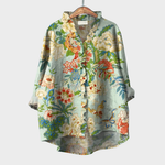 Elegante dames zomerblouse met kunstzinnige print en lange mouwen in luchtige stof