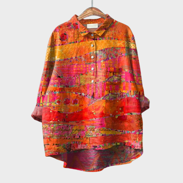 Elegante dames blouse met artistiek dessin en lange mouwen in lichte ademende stof