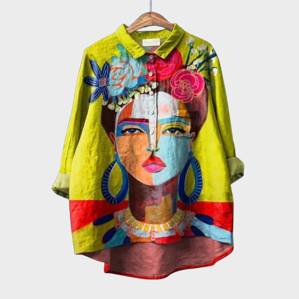 Elegante zomerblouse met artistieke print en flatteuze pasvorm voor dames