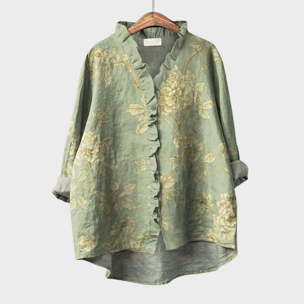 Elegante zomerblouse met kunstprint en soepele val voor dames, lange mouwen
