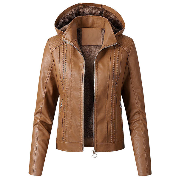 Dames jack van nepleer met capuchon en zachte voering voor de herfst