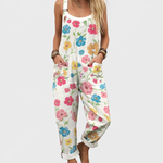 Dames tuinbroek met wijde pijpen en kleurrijke bloemenprint, comfortabele pasvorm