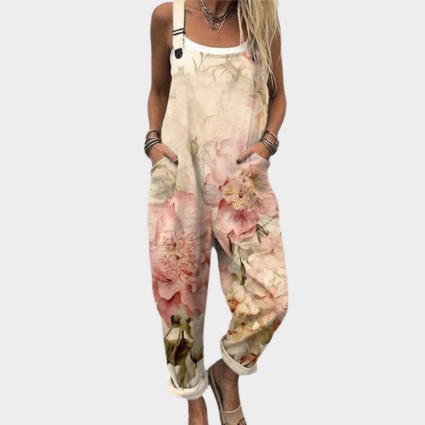 Zachte jumpsuit met verfijnde bloemenprint, wijde pijpen en verstelbare bandjes