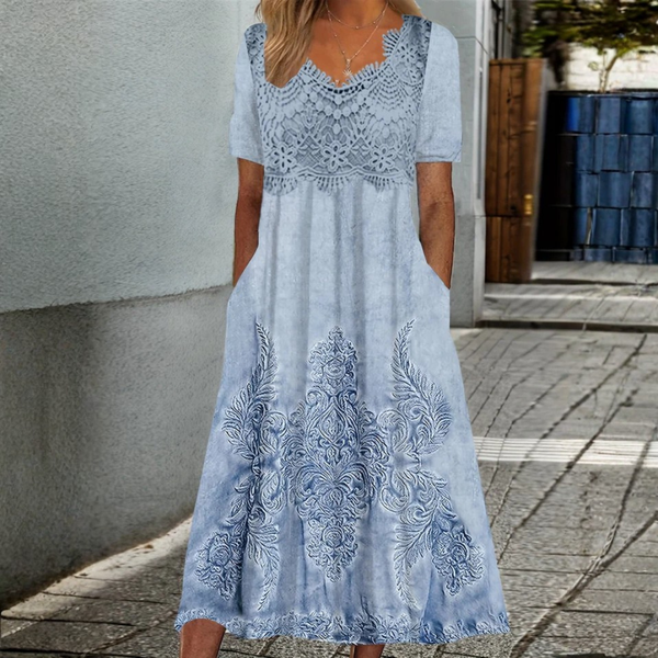 Elegante midi jurk voor dames met zachte bloemenprint in rustige tinten