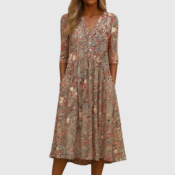 Elegante jurk voor dames met V-hals, zachte val en vloeiende snit