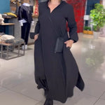 Losse maxi jurk voor dames in effen kleur met reverskraag en lange mouwen