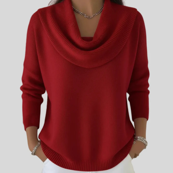 Geribbelde oversized dames trui met waterval col en lange mouwen in zacht breisel