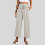 Luchtige loungebroek met wijde pijpen, koord in de taille en cropped lengte in een lichte tint