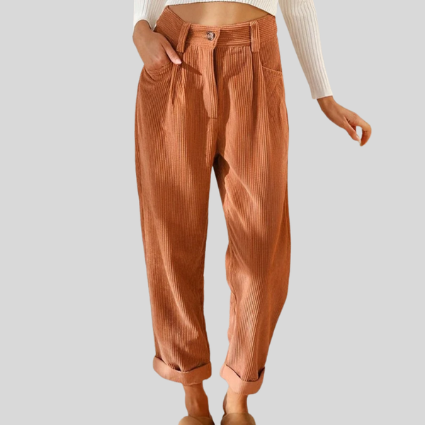 Tijdloze casual damesbroek met hoge taille, ruime pasvorm en diepe steekzakken