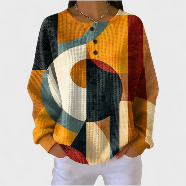 Carlijn dames abstracte geometrische trui met wafelstructuur