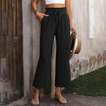 Luchtige loungebroek met wijde pijpen, koord in de taille en cropped lengte in een lichte tint